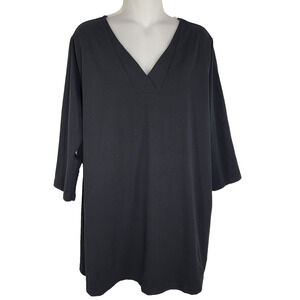 Denim & Co. Essentials Womens Tunic Top V Neck 3/4 Sleeve Black Relaxed Size XL